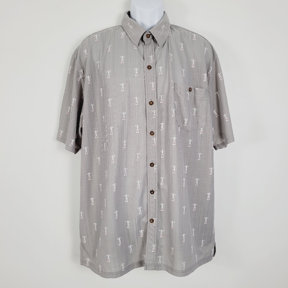 Nob Hill Gray Short Sleeve Waffle‎ Textured Lighthouse Embroidered Shirt Size XL